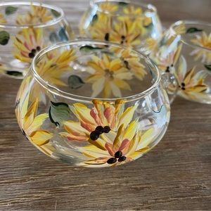 Vintage Mid-Century Handpainted Glass Cups Set of 4